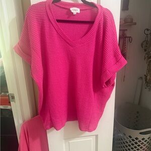 Andree Bright Pink Waffle Knit Tee